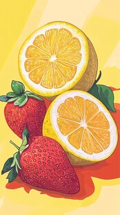 柠檬草莓插画 清新水果风