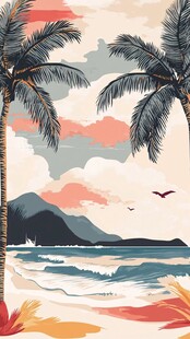 热带海滨风光插画