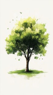 清新绿意树 飞鸟环绕