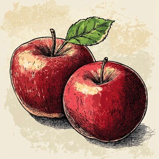 手绘双红苹果插画