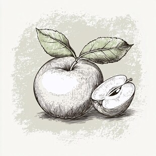 手绘苹果 完整与切开形态
