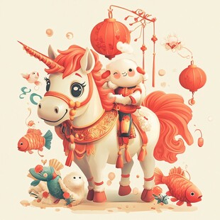 独角兽载萌兔贺新春