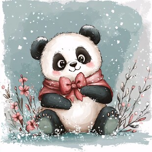 雪地中的可爱系围巾熊猫