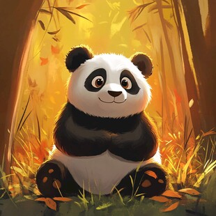 竹林中的可爱熊猫