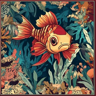 游动的奇幻金鱼与海底植物