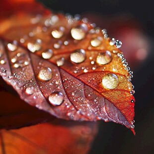 红叶上的晶莹水珠