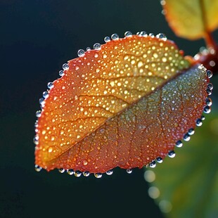 带露秋叶的微观之美