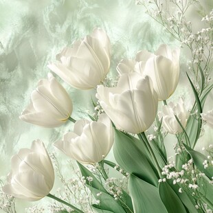 清新白色郁金香花卉图