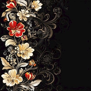 黑色背景上的华丽花卉图案