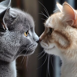 亲昵双猫对视瞬间