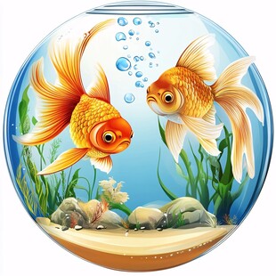 玻璃鱼缸中的双尾金鱼