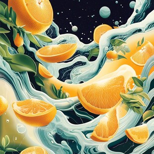 梦幻橙汁飞溅中的鲜橙世界