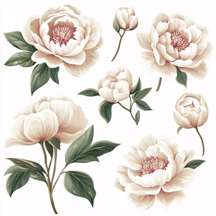 白色牡丹花插画素材集合
