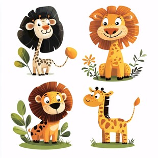 可爱狮子长颈鹿卡通形象