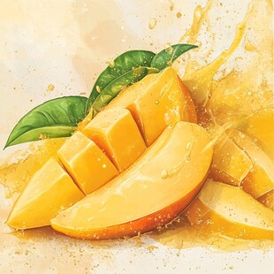多汁芒果切片的诱人瞬间
