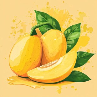 金黄甜润的诱人芒果插画