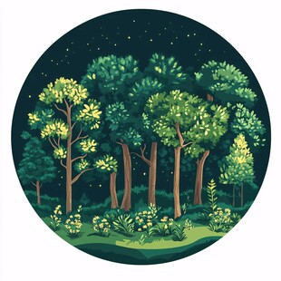 静谧夜森林插画