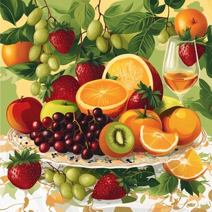 丰盛水果拼盘与美酒