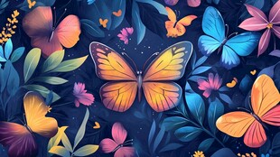 梦幻蝶舞花卉背景图