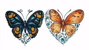 双蝶绘心 多彩蝴蝶花卉图案