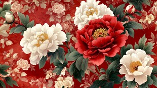 红底牡丹花卉图案背景