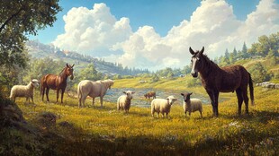 草原上的马群与羊群