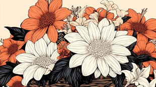 复古风插画 盛放的多彩花卉