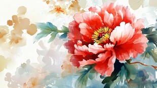 水彩绘就的娇艳盛开牡丹