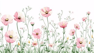 粉色花卉边框插画