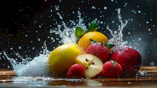 水果入水瞬间的动感画面