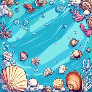 海洋贝壳珊瑚气泡插画