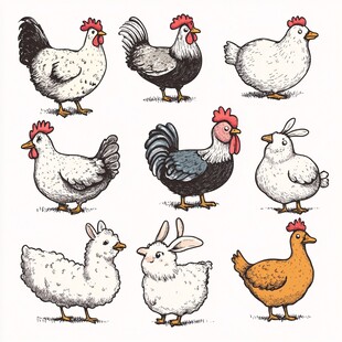 可爱鸡兔插画集合