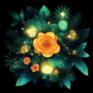梦幻夜光花卉插画