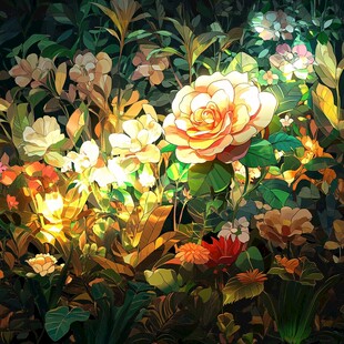 梦幻花卉丛中的璀璨玫瑰