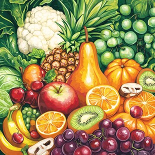 缤纷多彩的水果与蔬菜集合