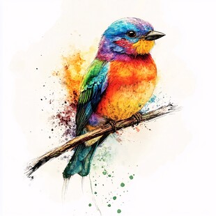 五彩斑斓鸟儿栖息枝头