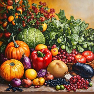 丰盛蔬果静物画