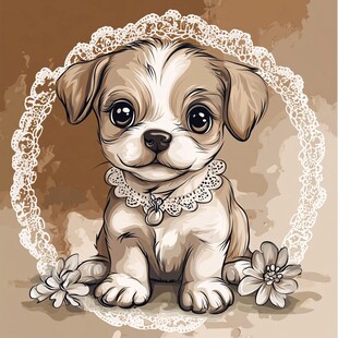 可爱小狗戴蕾丝项圈插画