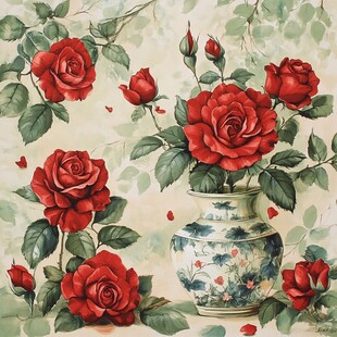 花瓶中的艳丽红玫瑰