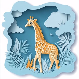 纸艺长颈鹿的梦幻丛林世界