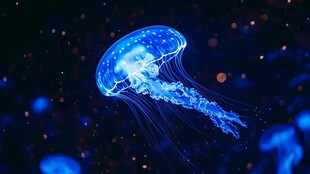 梦幻蓝水母在深海中游弋