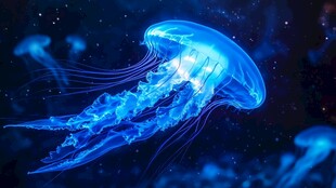 梦幻蓝水母在深海中游弋