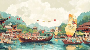 端午赛龙舟传统场景