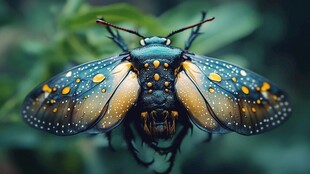 奇幻彩斑甲虫展翅瞬间