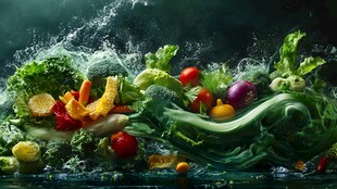 蔬菜激起水花的动感瞬间