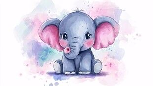 可爱小象水彩插画