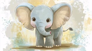 可爱小象水彩插画
