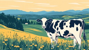 田园中的黑白花奶牛