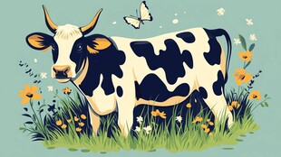 田园中的可爱花奶牛