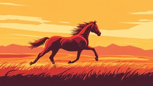 夕阳下奔腾的骏马